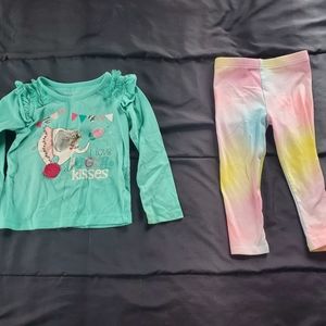 girl 2t sage green long sleeve and tie dye leggings